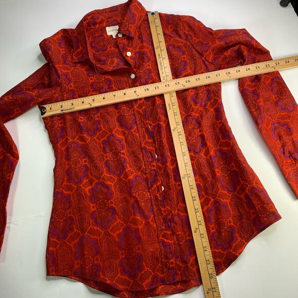 J.Crew The Perfect Shirt Women’s XS Red Purple Print Cotton Silk Blend Workwear - Picture 14 of 16